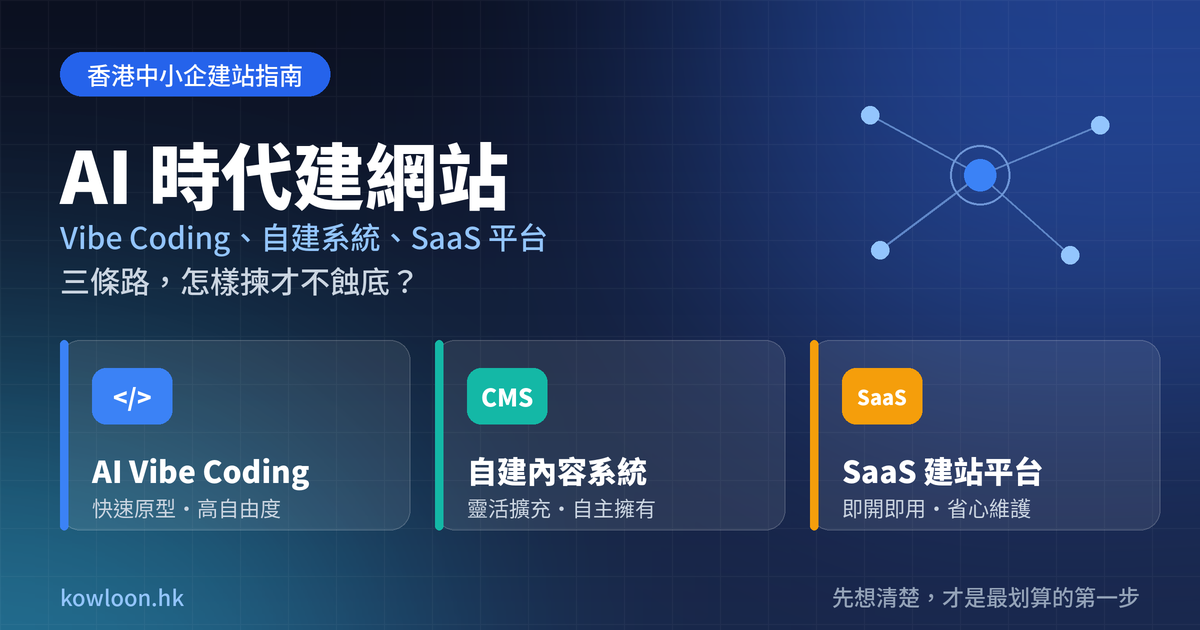 AI 時代香港中小企建網站指南:比較 Vibe Coding、自建內容系統與 SaaS 建站平台三種方案